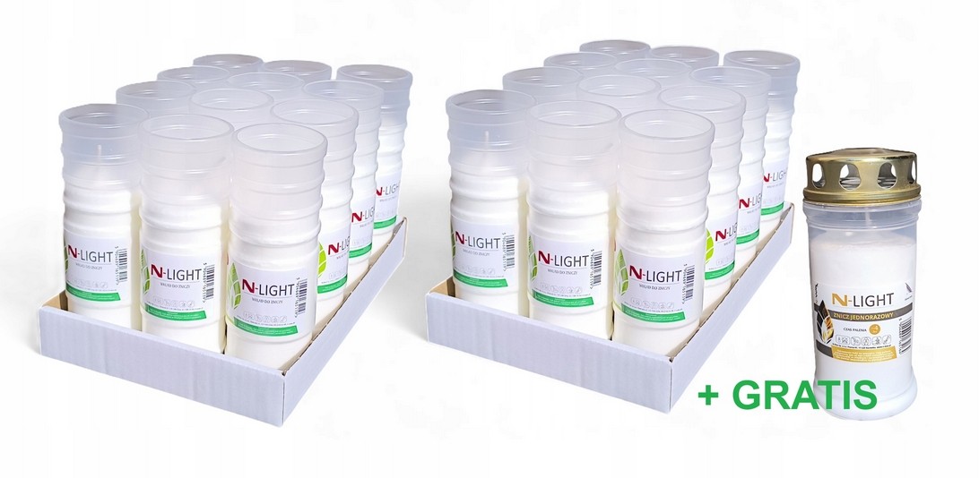 Set 24 ks Parafínových Vložiek do Sviečok N-light 5, 18 cm, 5 Dní Horenia + DARČEKOVÁ Sviečka